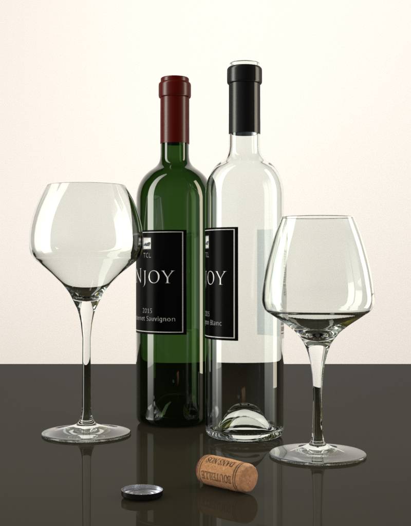 3D models of  Wine bottles and glasses