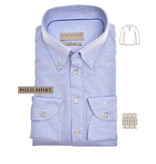 John Miller tricot pop up shirt l. blauw slimfit