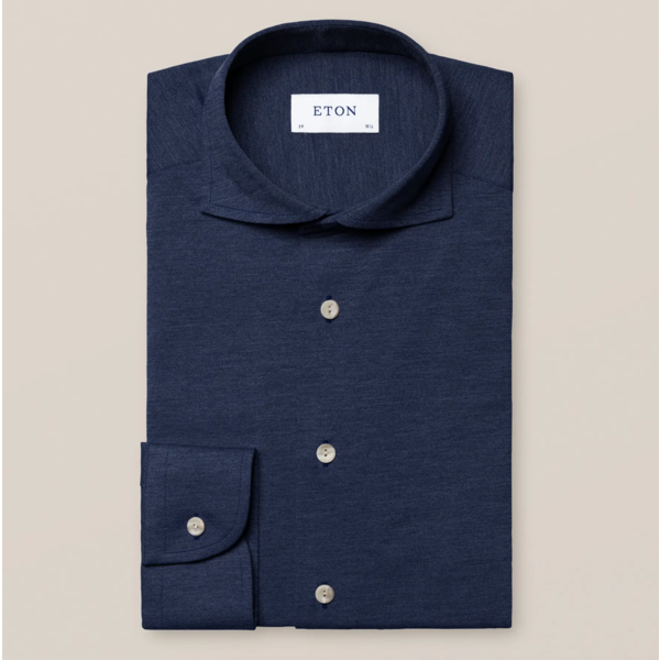 tricot dress-shirt stretch d. blauw slimfit