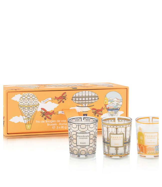 Baobab trio travel kaars set brussel - rome - saint tropez