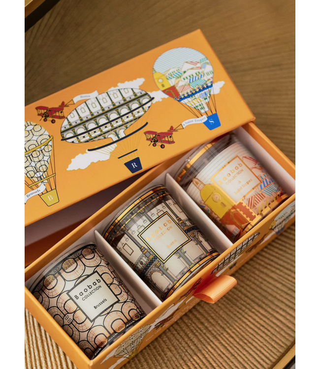 Baobab trio travel kaars set brussel - rome - saint tropez