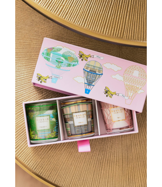 Baobab trio travel kaars set singapore-athens-paris