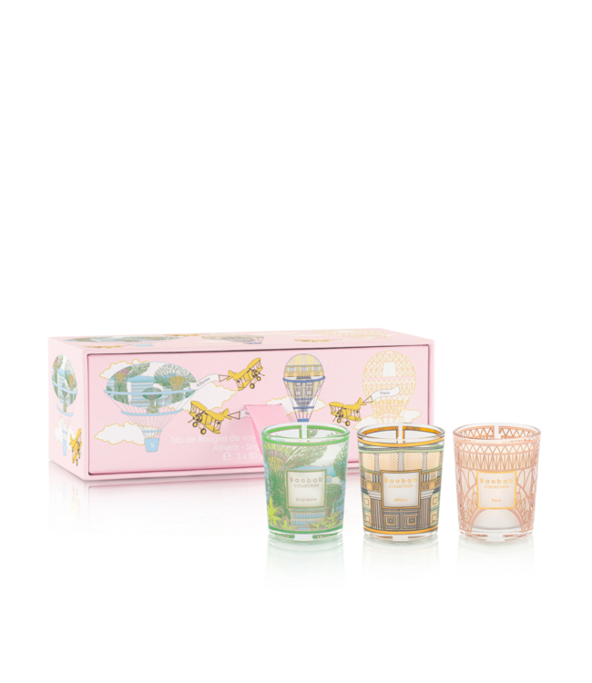 Baobab trio travel kaars set singapore-athens-paris