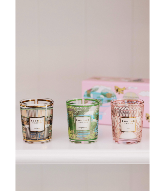 Baobab trio travel kaars set singapore-athens-paris