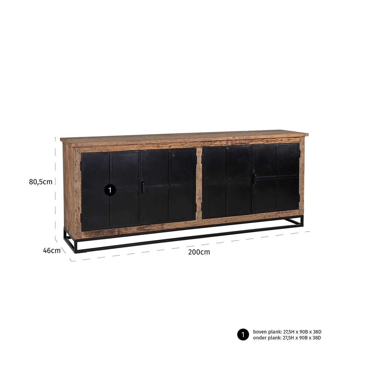 Dressoir Raffles 4-deuren, gerecyceld hout