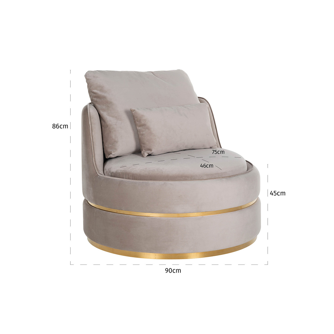 Fauteuil Kylie Khaki velvet / Brushed gold (Quartz Khaki 903)