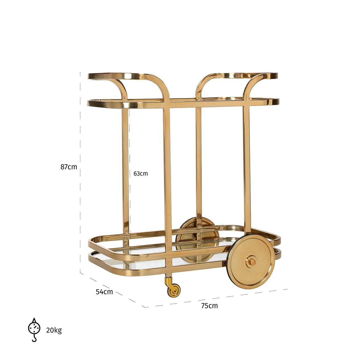 Trolley X.O. goud met glas (Goud)