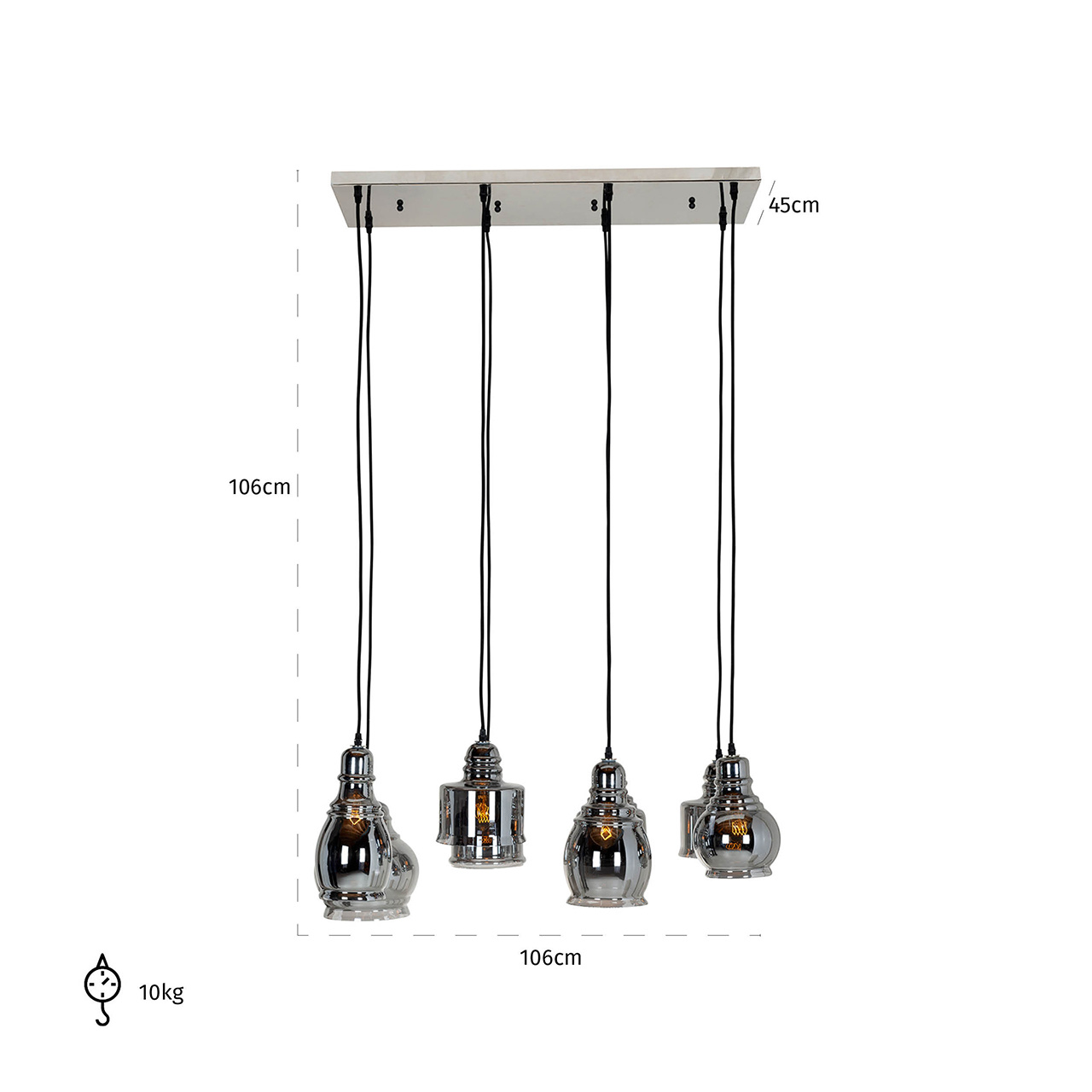 Hanglamp Bryon met 8 verschillende lampen