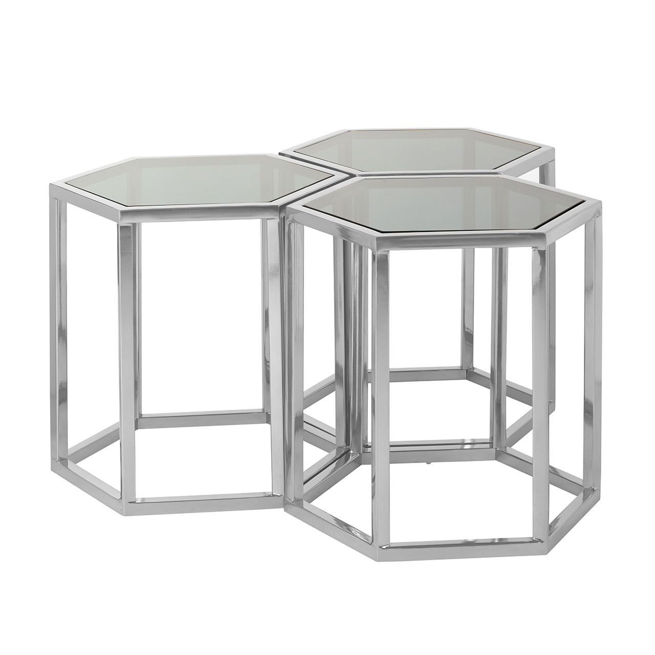 Salontafel Penta set van 3 zeshoek zilver (Zilver)