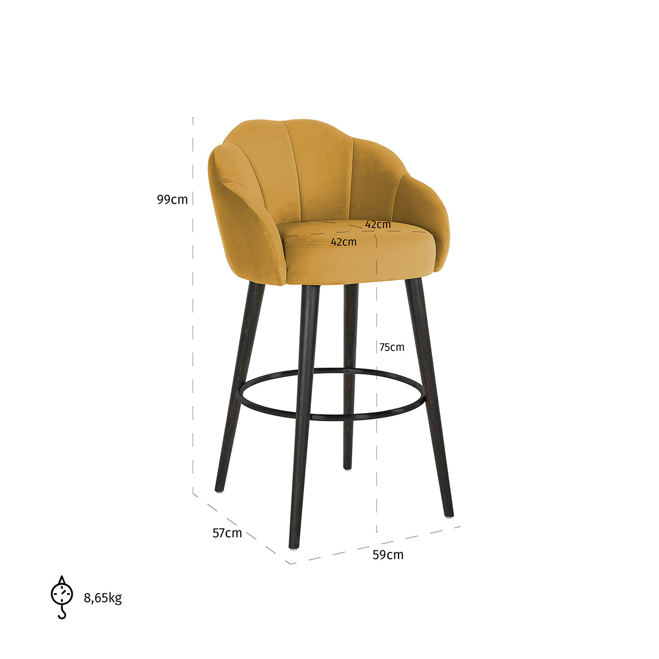 Barstoel Tulip Ochre velvet (Quartz Oaker 402)