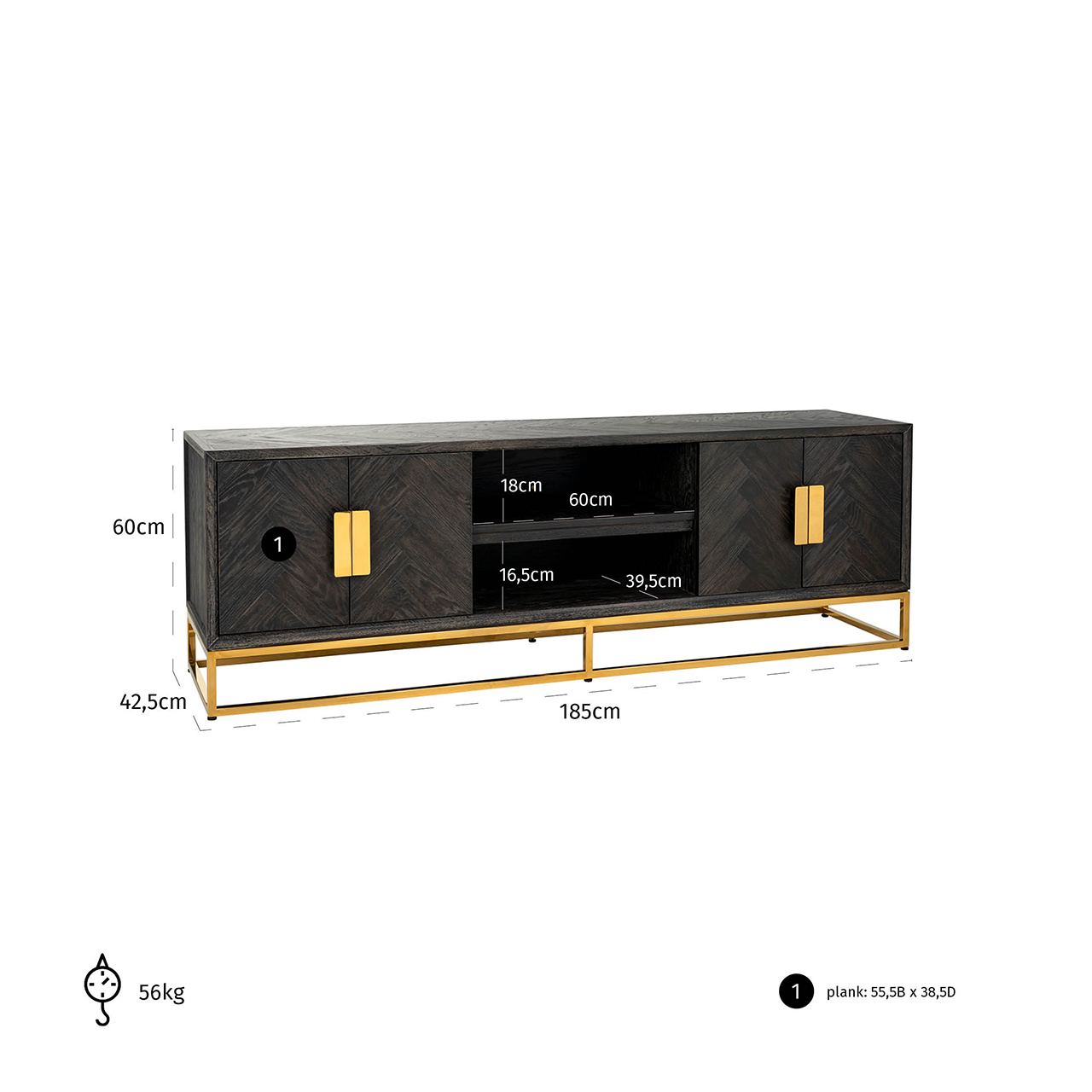 TV-dressoir 185 Blackbone gold 4-deuren (Goud)