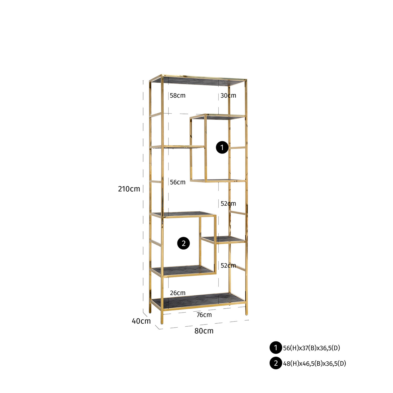 Wandkast Blackbone gold 7-planken (Goud)