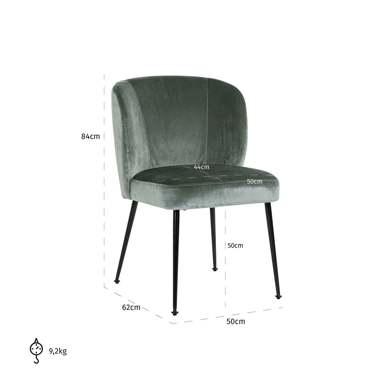 Stoel Fallon Jade Velvet / Black (Genova 504 Jade)