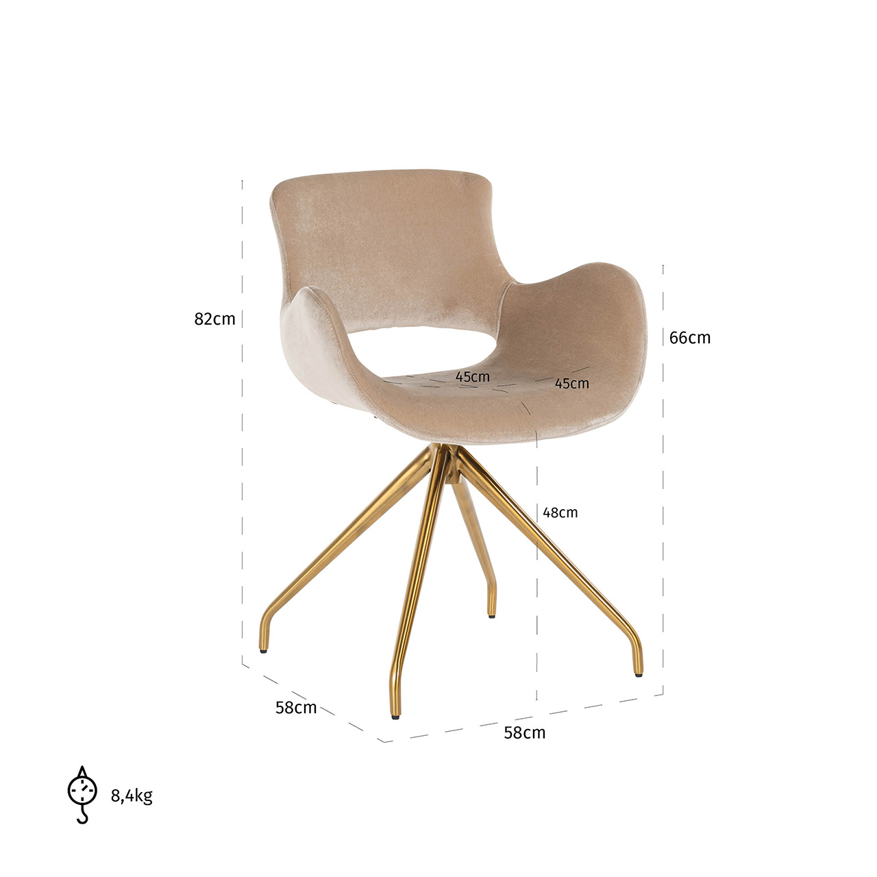 Stoel Sierra Sand Velvet / Brushed Gold (Genova 904 Sand)