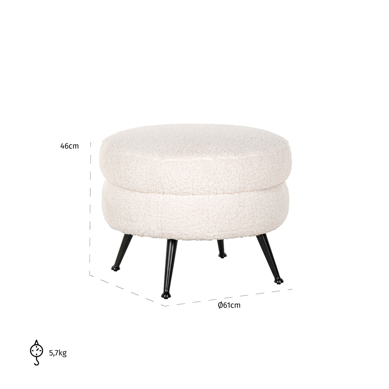 Poef Amelia White Faux Sheep / Black (Faux Sheep 313-2)