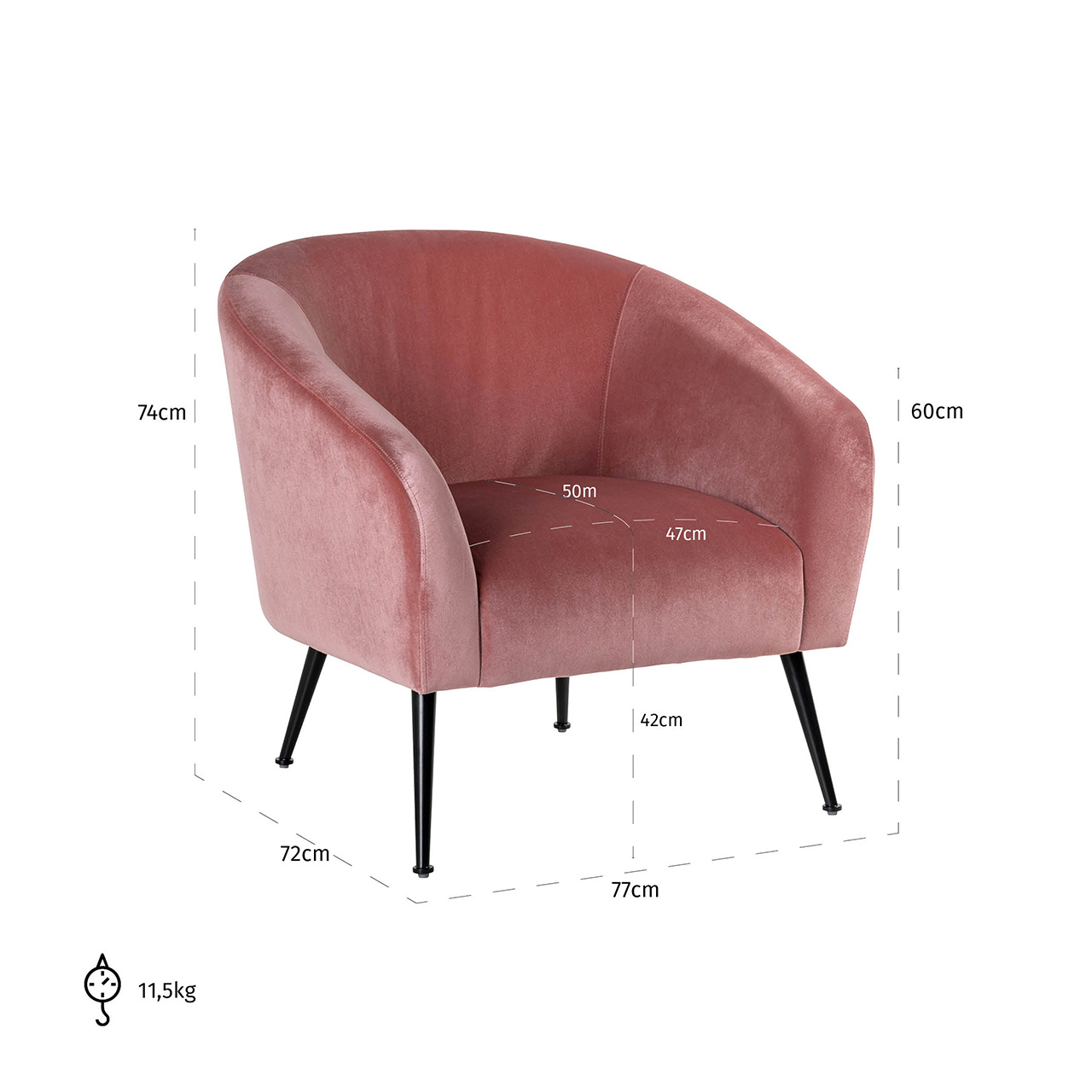 Fauteuil Inova Blush Velvet / black (Genova 706 Blush)