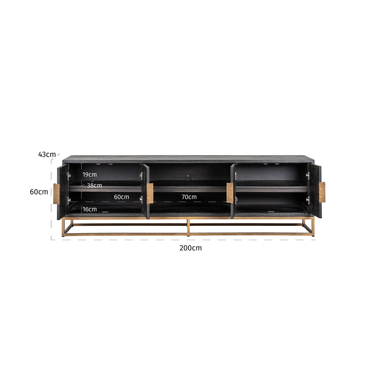 TV-dressoir 200 Blackbone Brass 4-deuren (Brushed Gold)