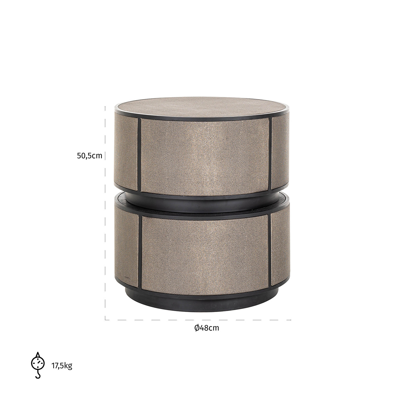 Bijzettafel Lustrio 48Ø Shagreen (Zwart)