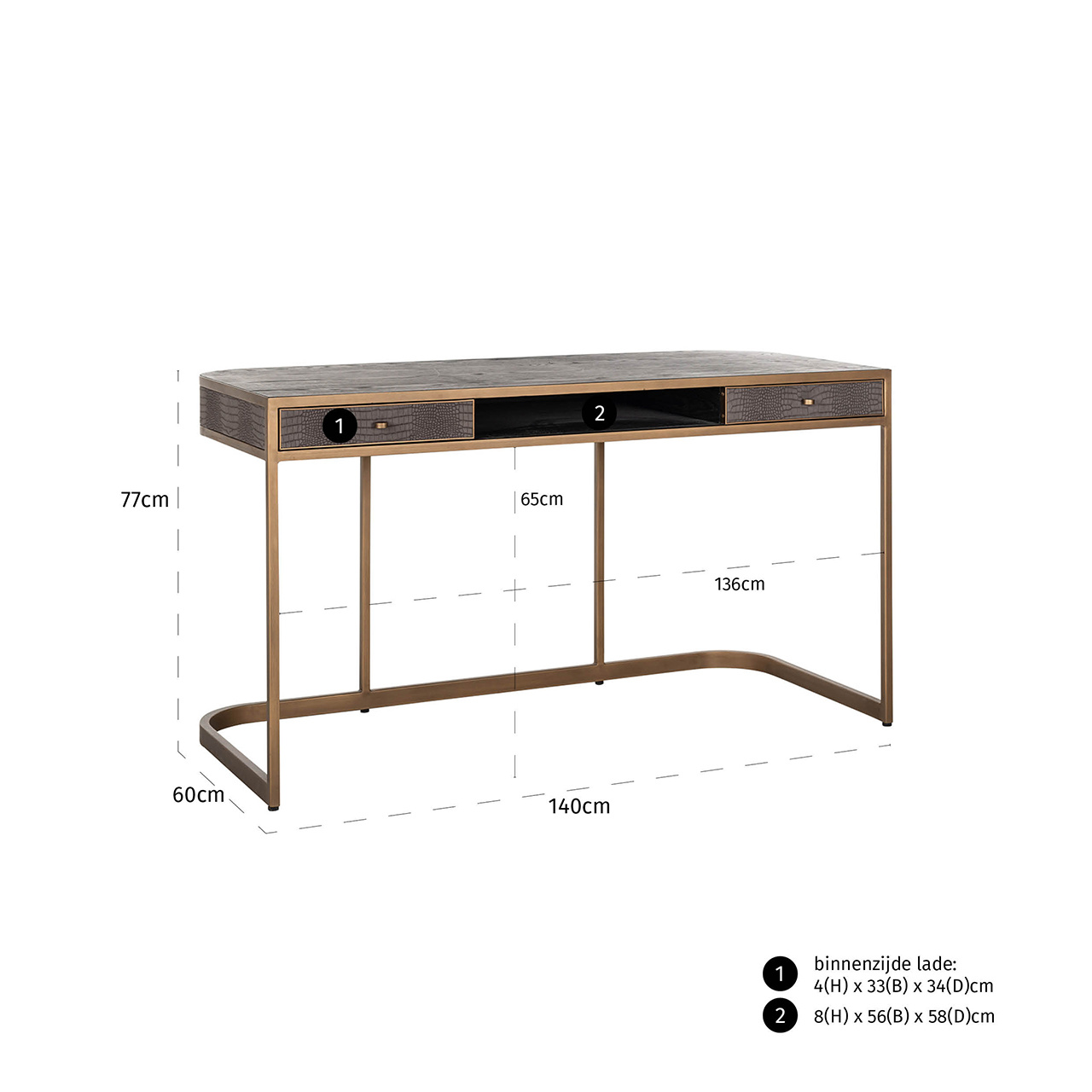 Bureau Classio 2-laden Vegan Leather (Brushed Gold)