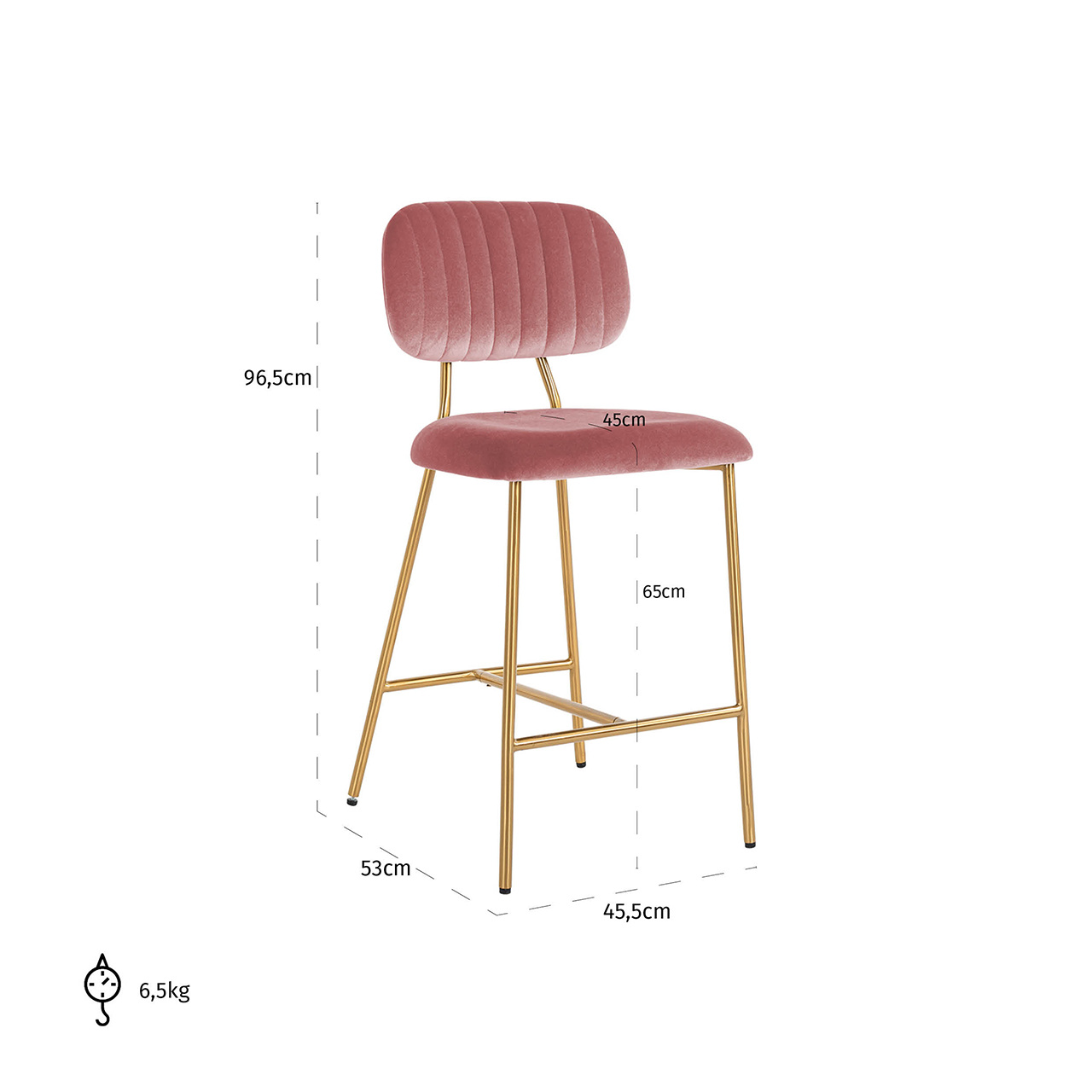 Counterstoel Xenia Blush Velvet / Brushed Gold (Genova 706 Blush)