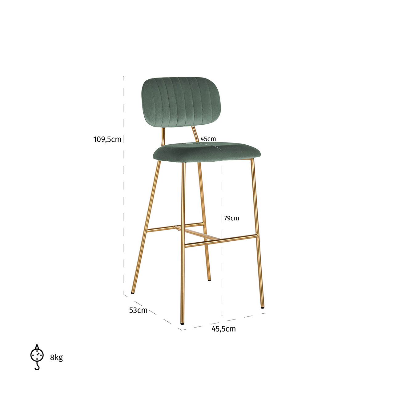 Barstoel Xenia Jade Velvet / Brushed Gold (Genova 504 Jade)