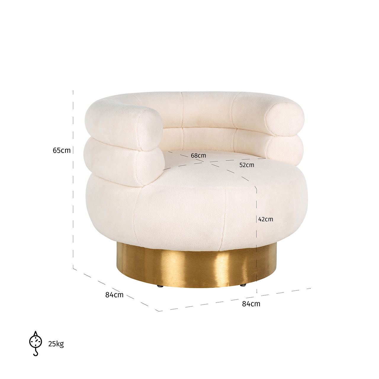 Draaifauteuil Fayah White teddy / Brushed gold