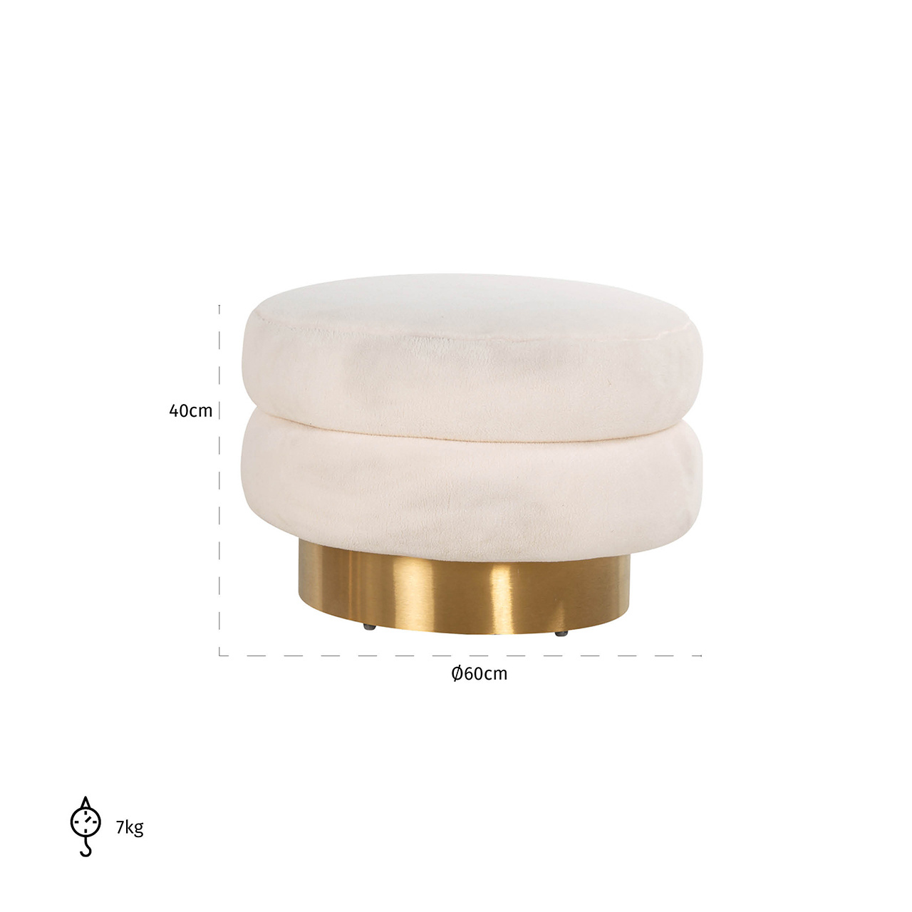 Poef Faya White Teddy / Brushed gold (White)