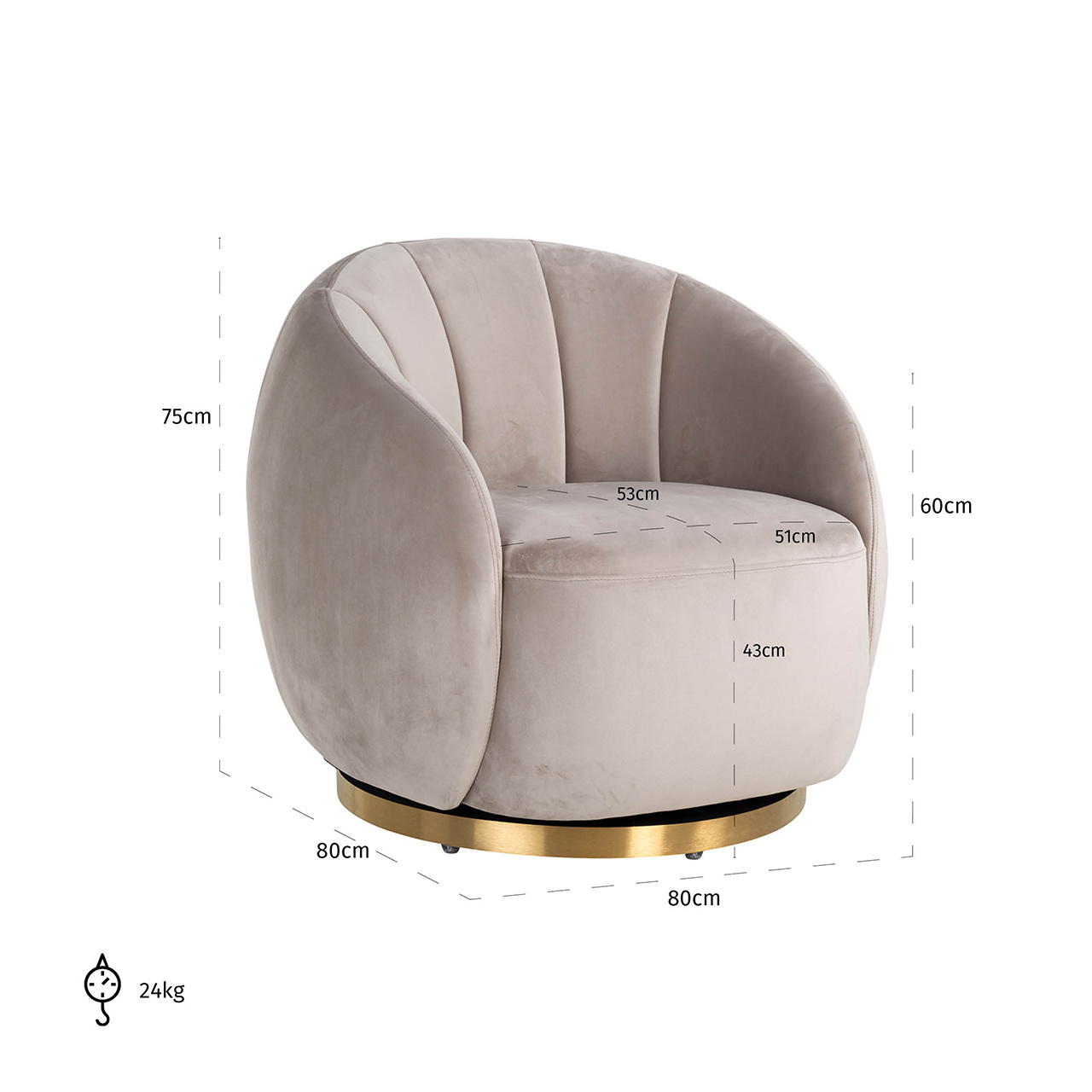 Draaifauteuil Jago Khaki Velvet / Brushed gold (Quartz Khaki 903)