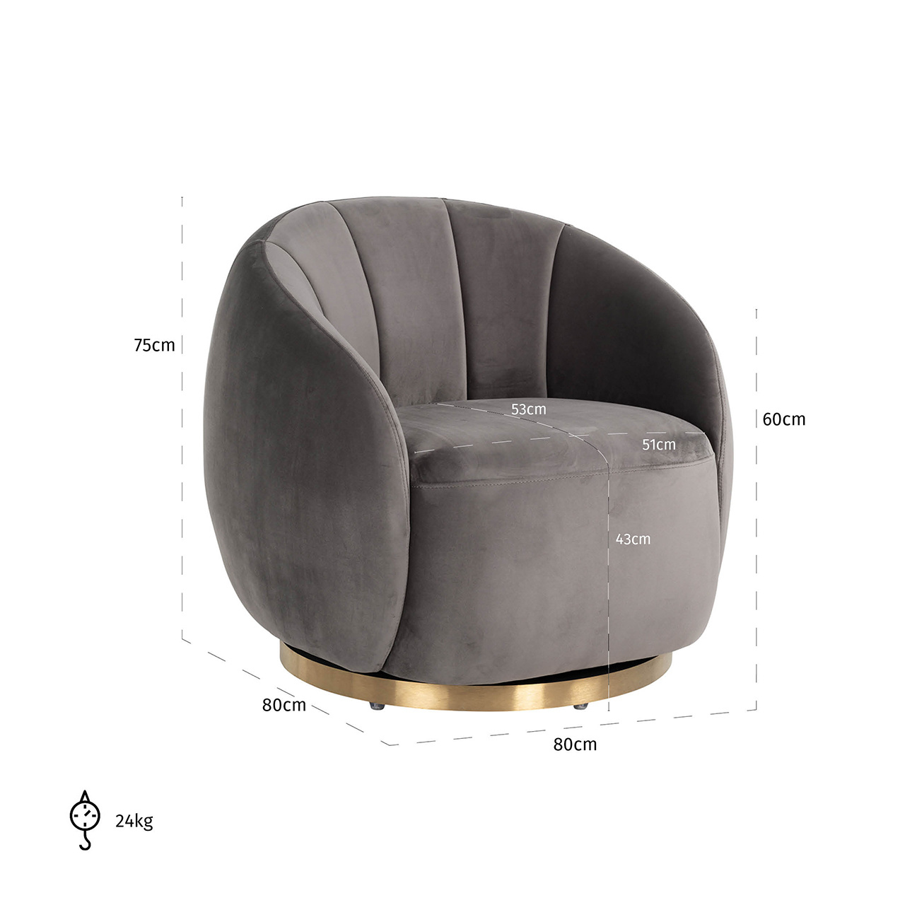 Draaifauteuil Jago Stone Velvet / Brushed gold (Quartz Stone 101)