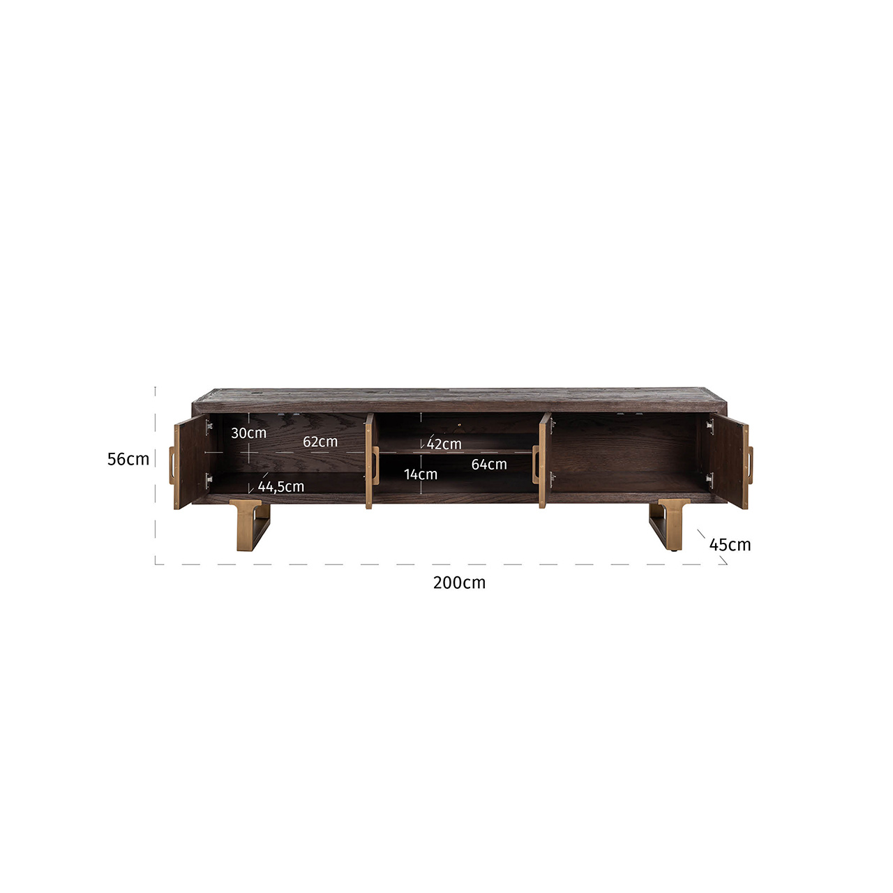 TV-dressoir Cromford Mill 4-deuren (Brushed Gold)