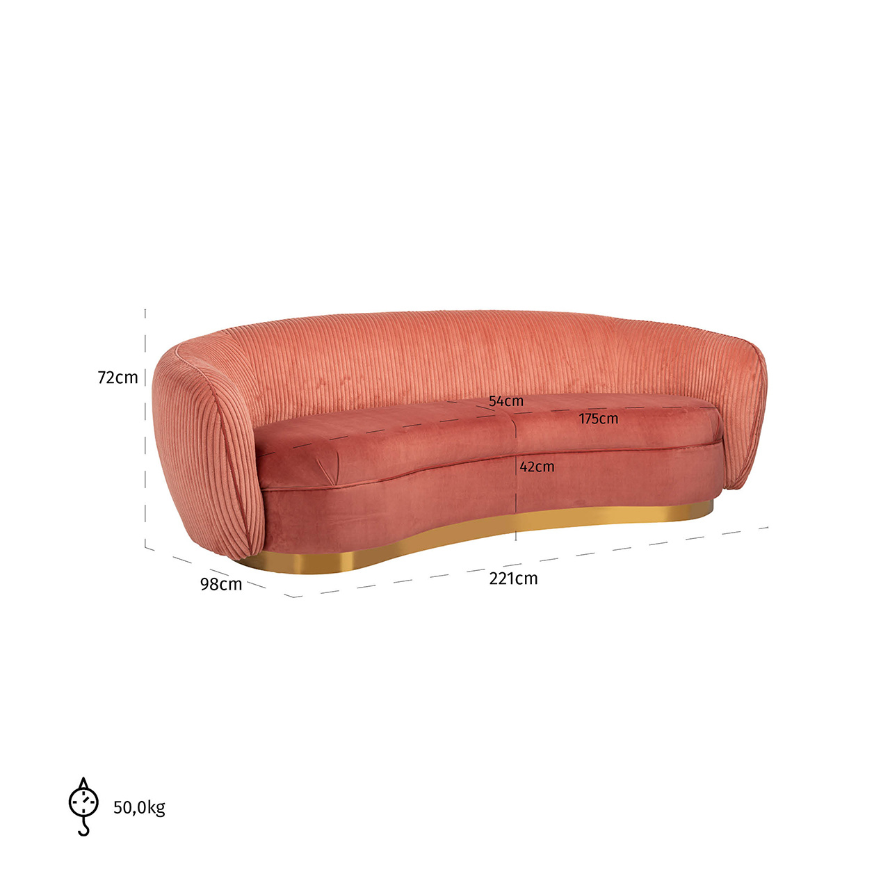 Bank Waylon Pink velvet + rib (Roze)