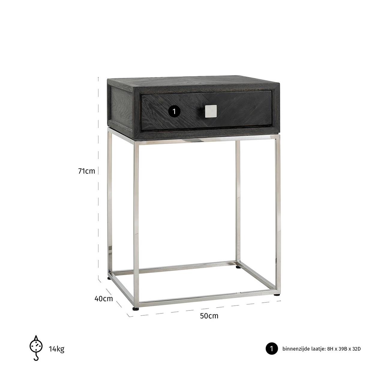 Nachtkastje Blackbone silver 1-lade (Silver)