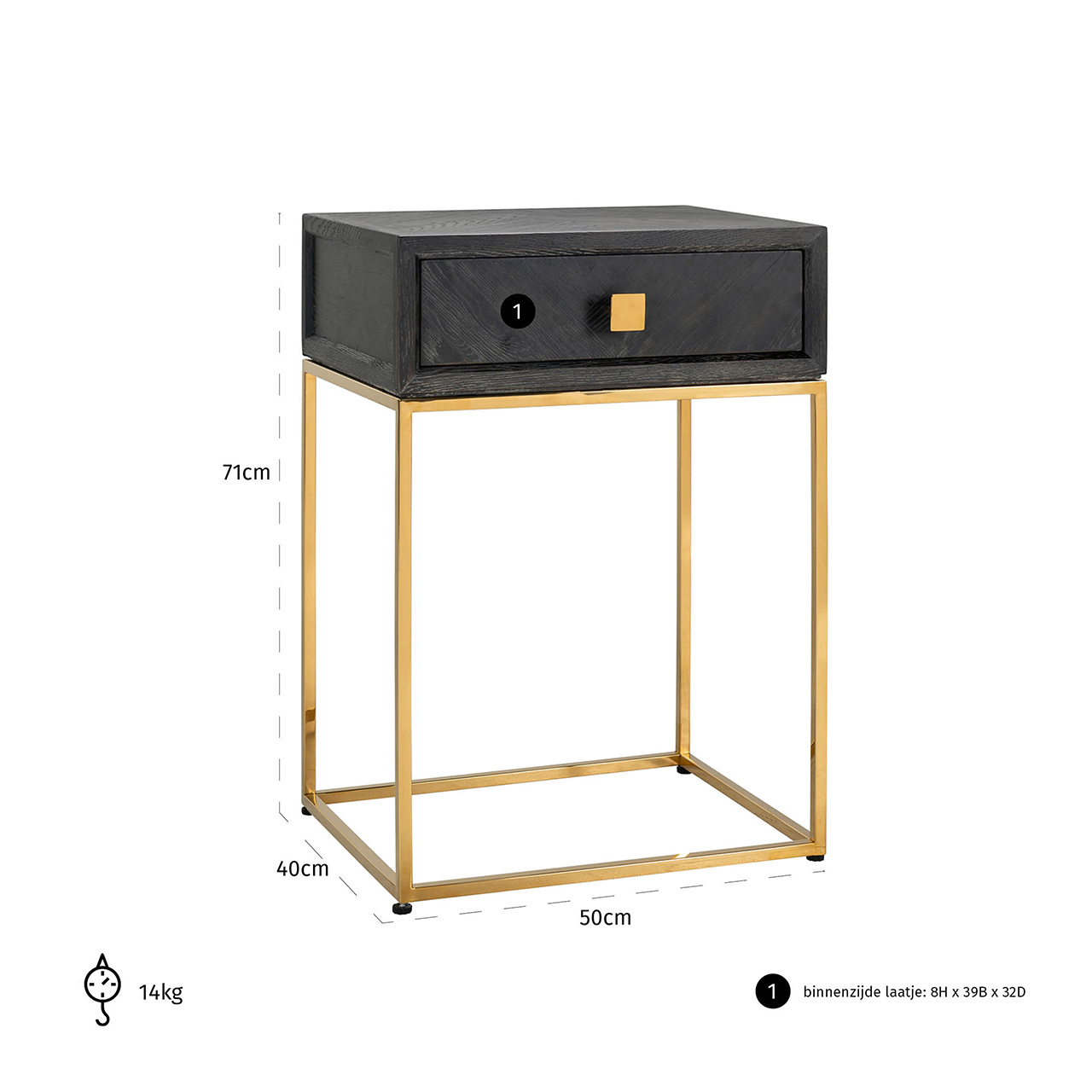 Nachtkastje Blackbone gold 1-lade (Goud)