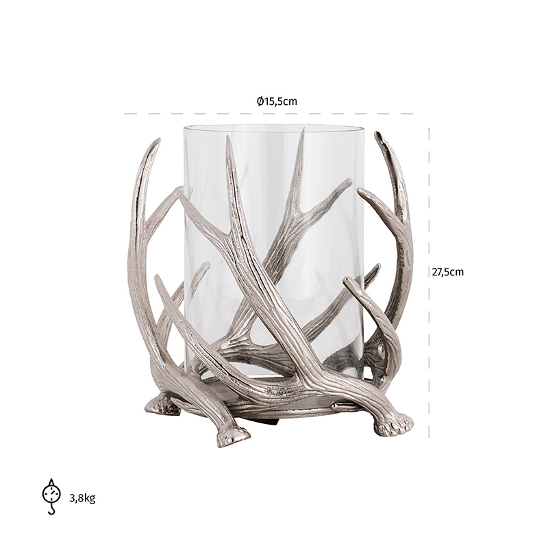 Windlicht Macy met gewei (Silver)