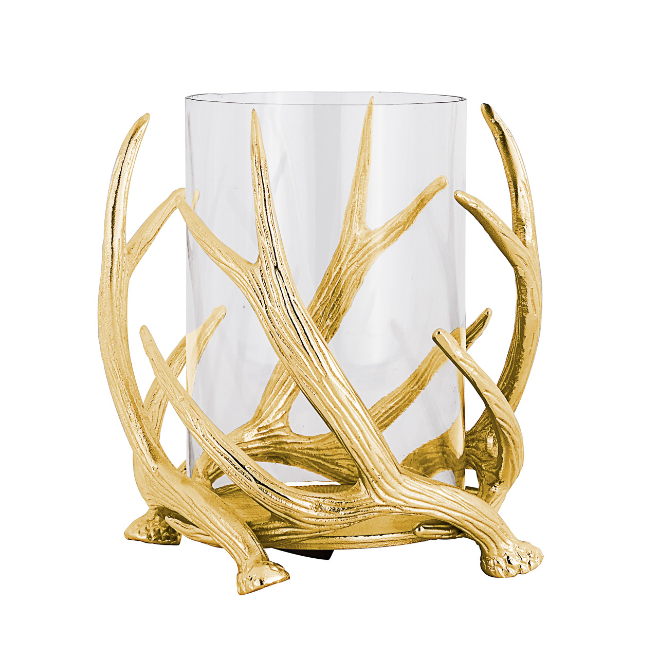 Windlicht Holly goud met groot gewei (Goud)