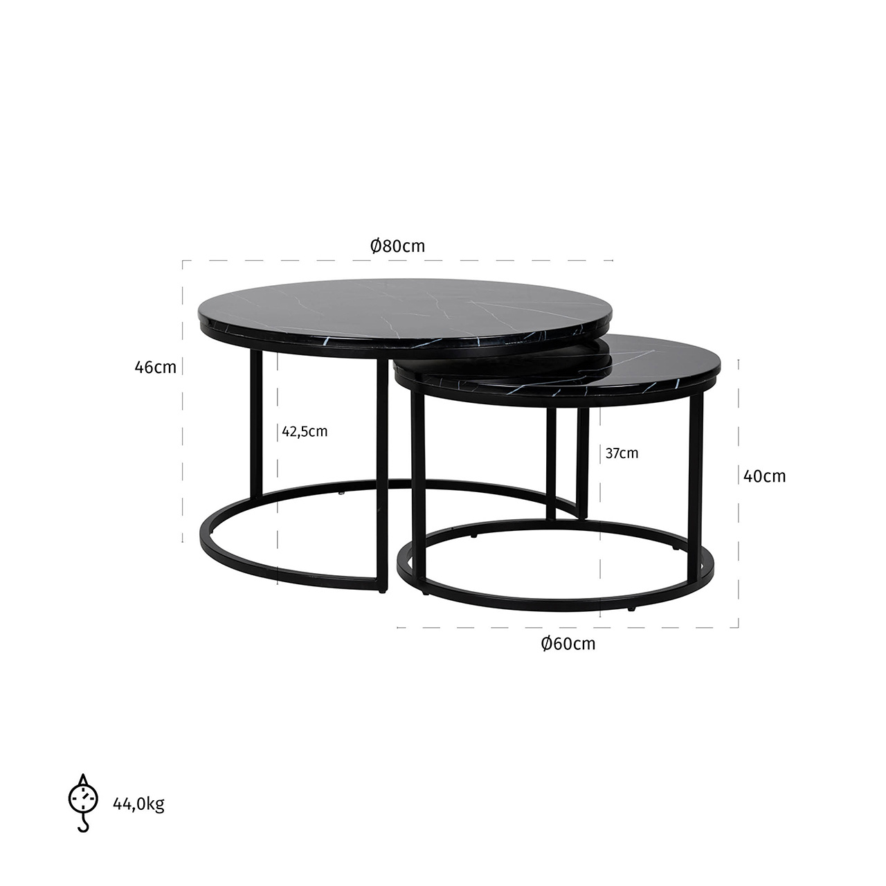 Salontafel Beaumont set van 2 (Black)
