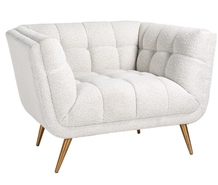 Fauteuil Huxley White Bouclé / Brushed gold (Copenhagen 900 Bouclé White)