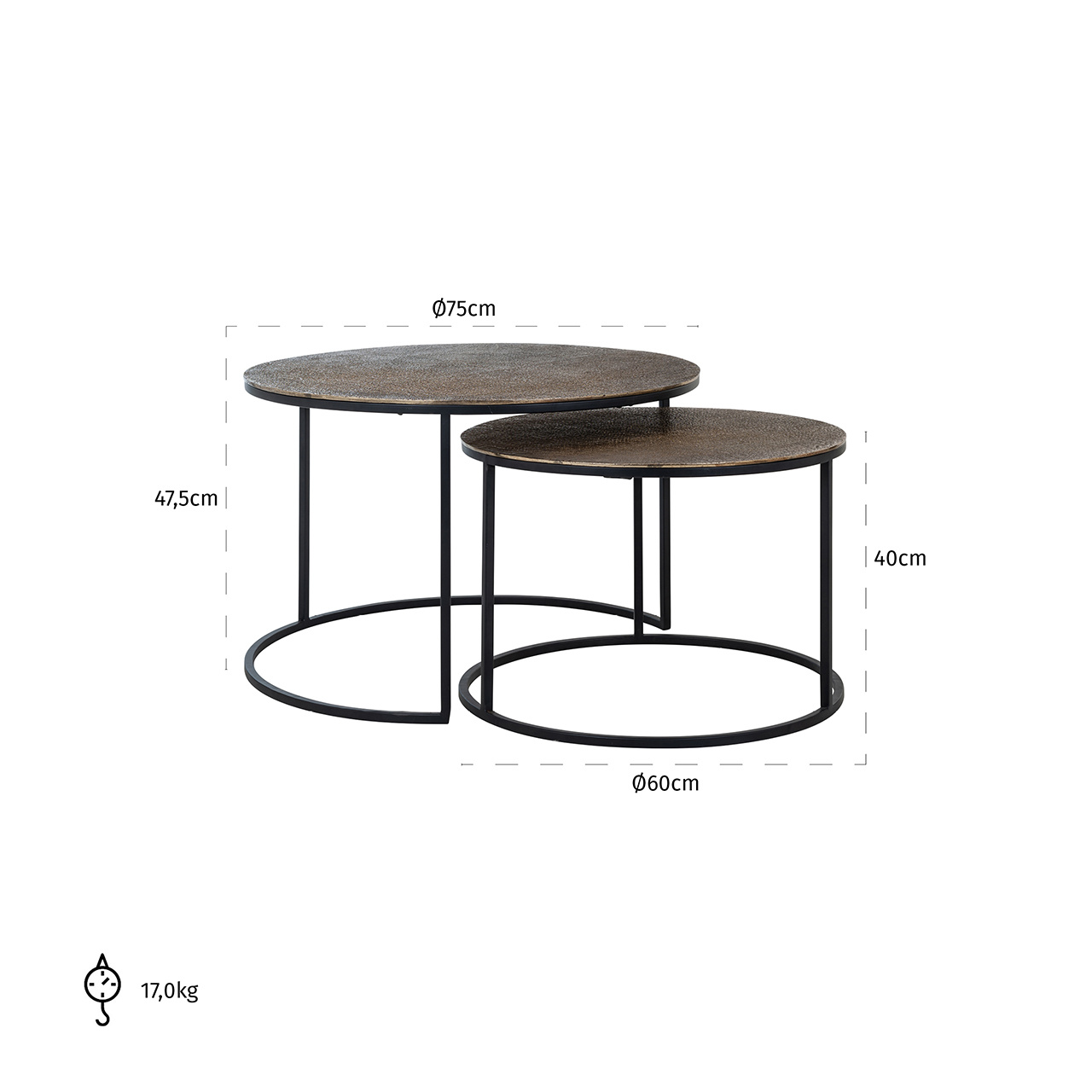 Salontafel Arsenio set van 2 (Brushed Gold)
