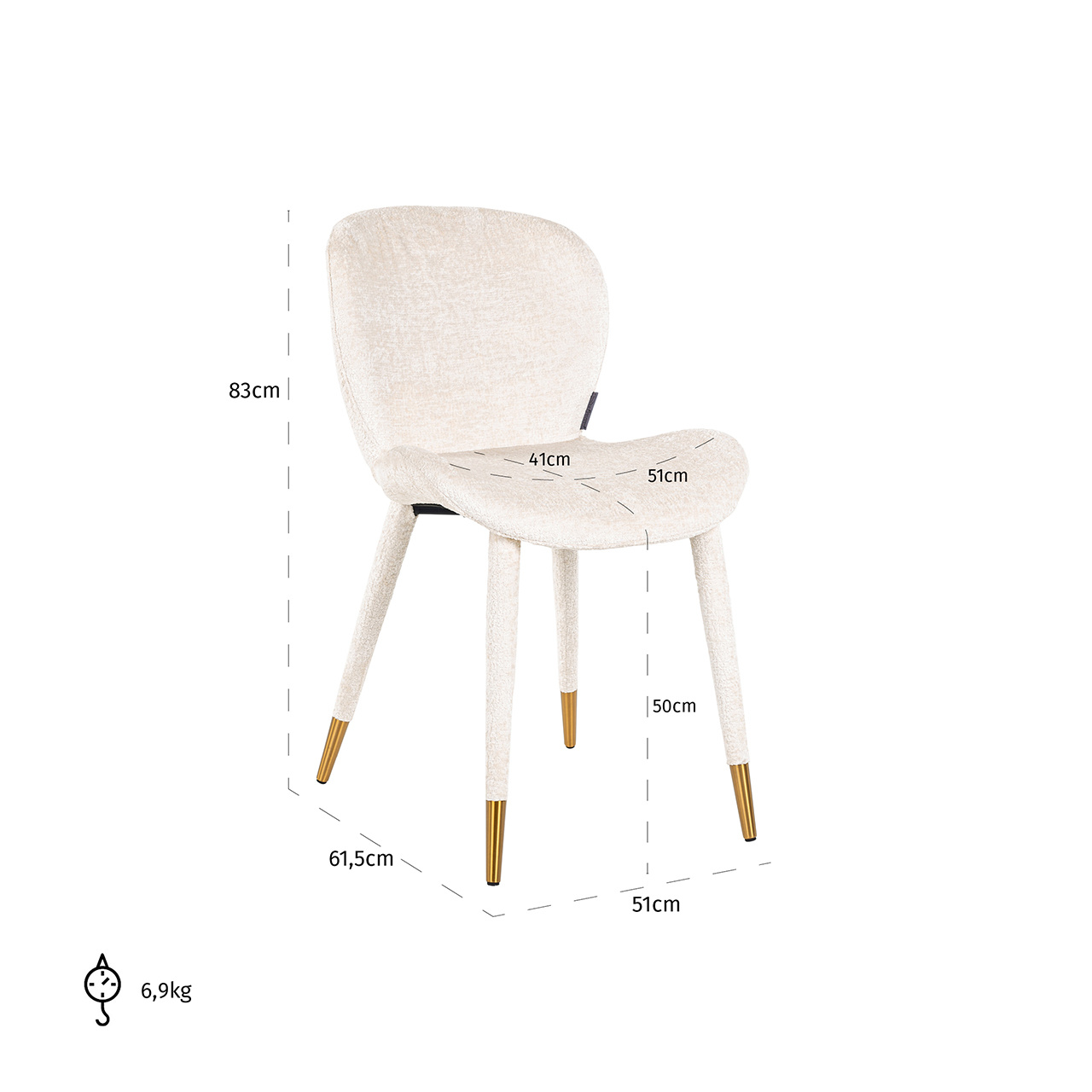 Stoel Sara white chenille fire retardant (FR-Bergen 900 white chenille)