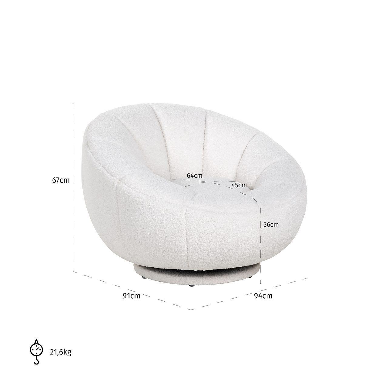 Draai fauteuil Kendall white furry ()