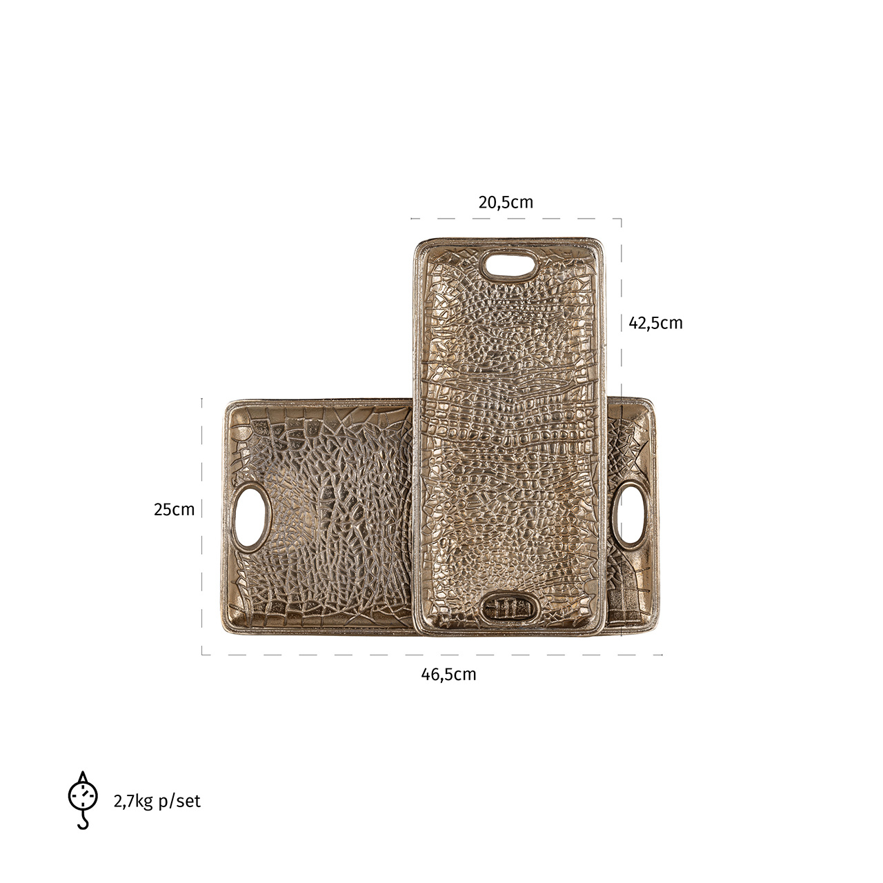 Dienblad Demian goud set van 2 (Gold)