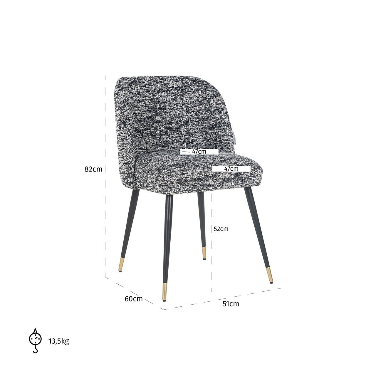 Stoel Alicia black boho (Black/white)