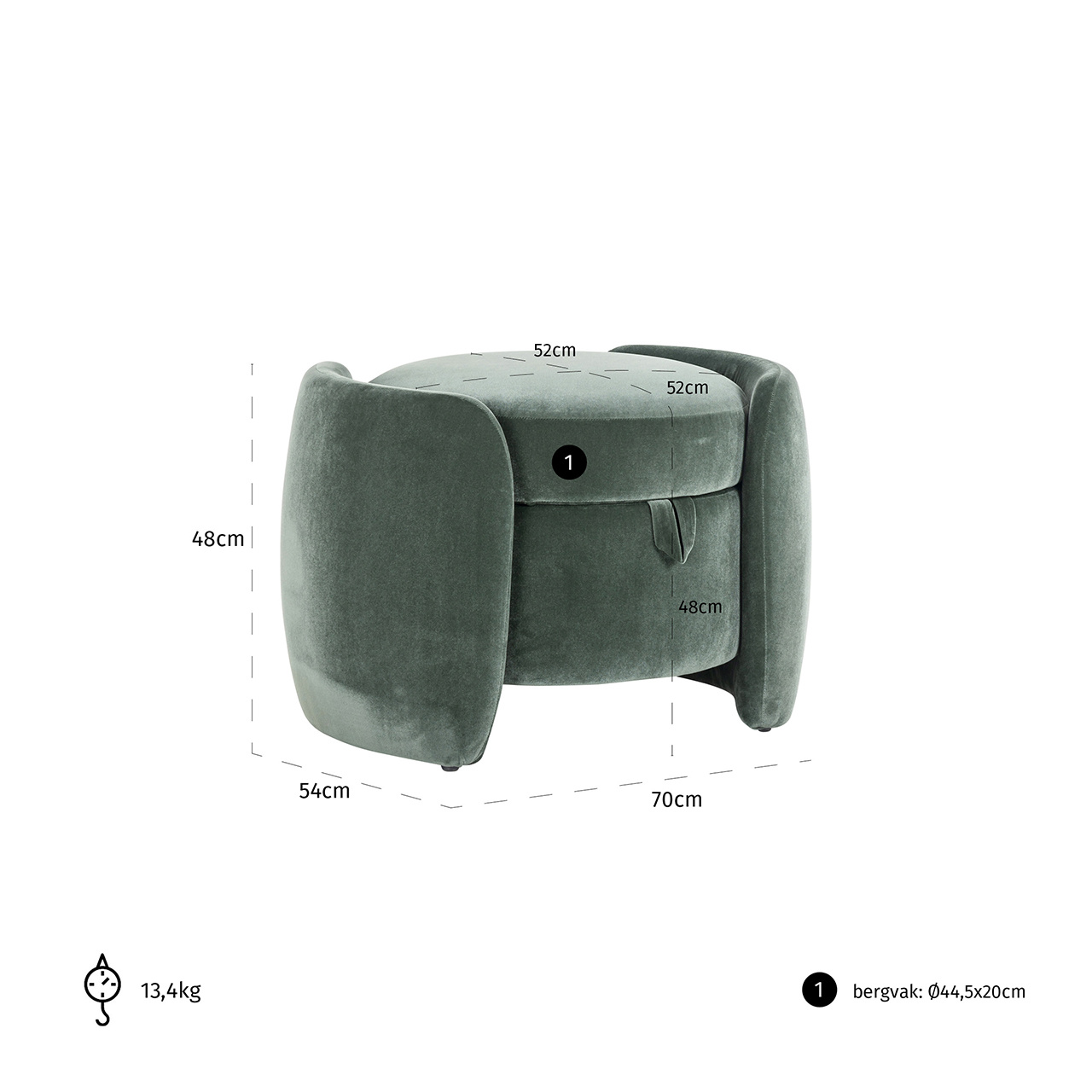 Poef Fenna jade velvet (Genova 504 Jade)