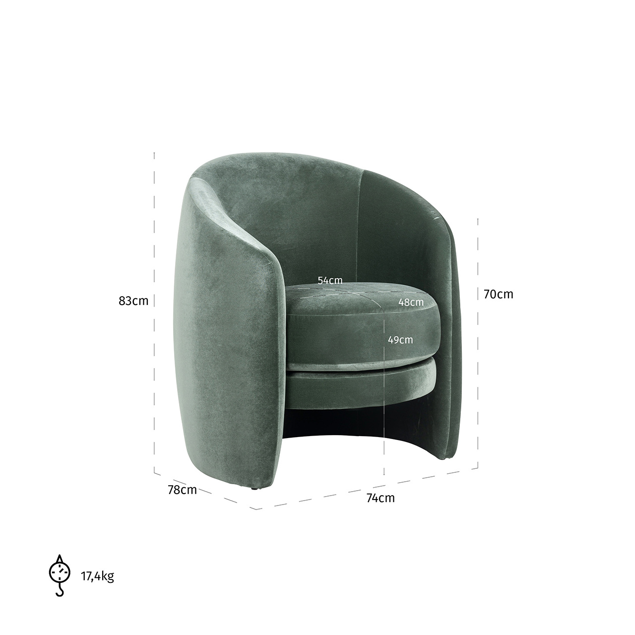Fauteuil Fenna jade velvet (Genova 504 Jade)