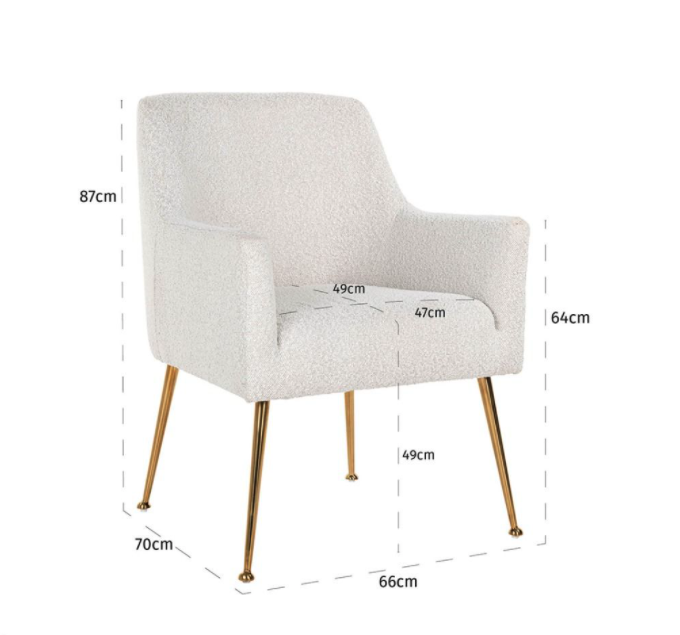 Stoel Harper White Bouclé / brushed gold (Copenhagen 900 Bouclé White)