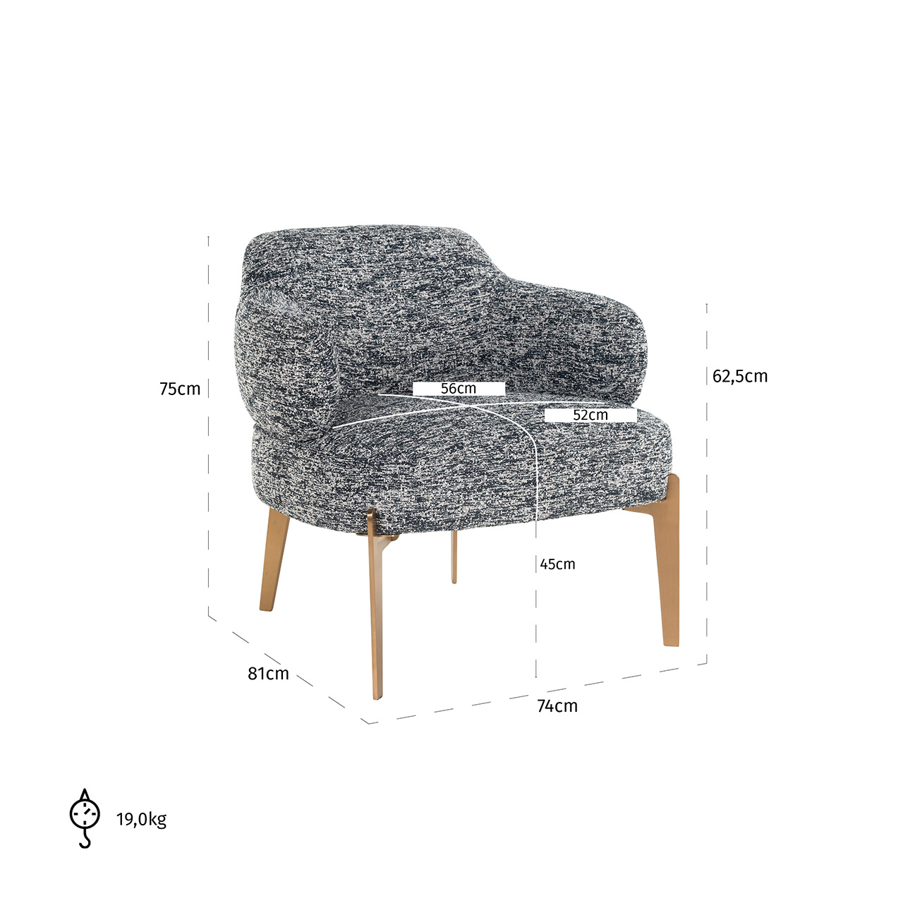 Fauteuil Venus black boho (Black/white)