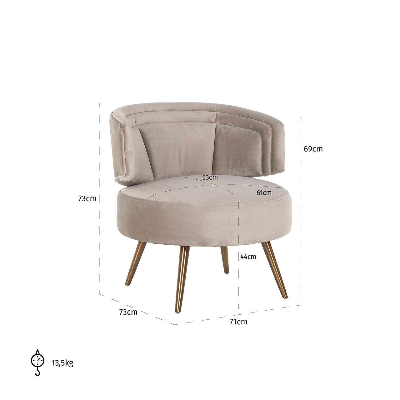 Fauteuil Hazel khaki velvet (Quartz Khaki 903)