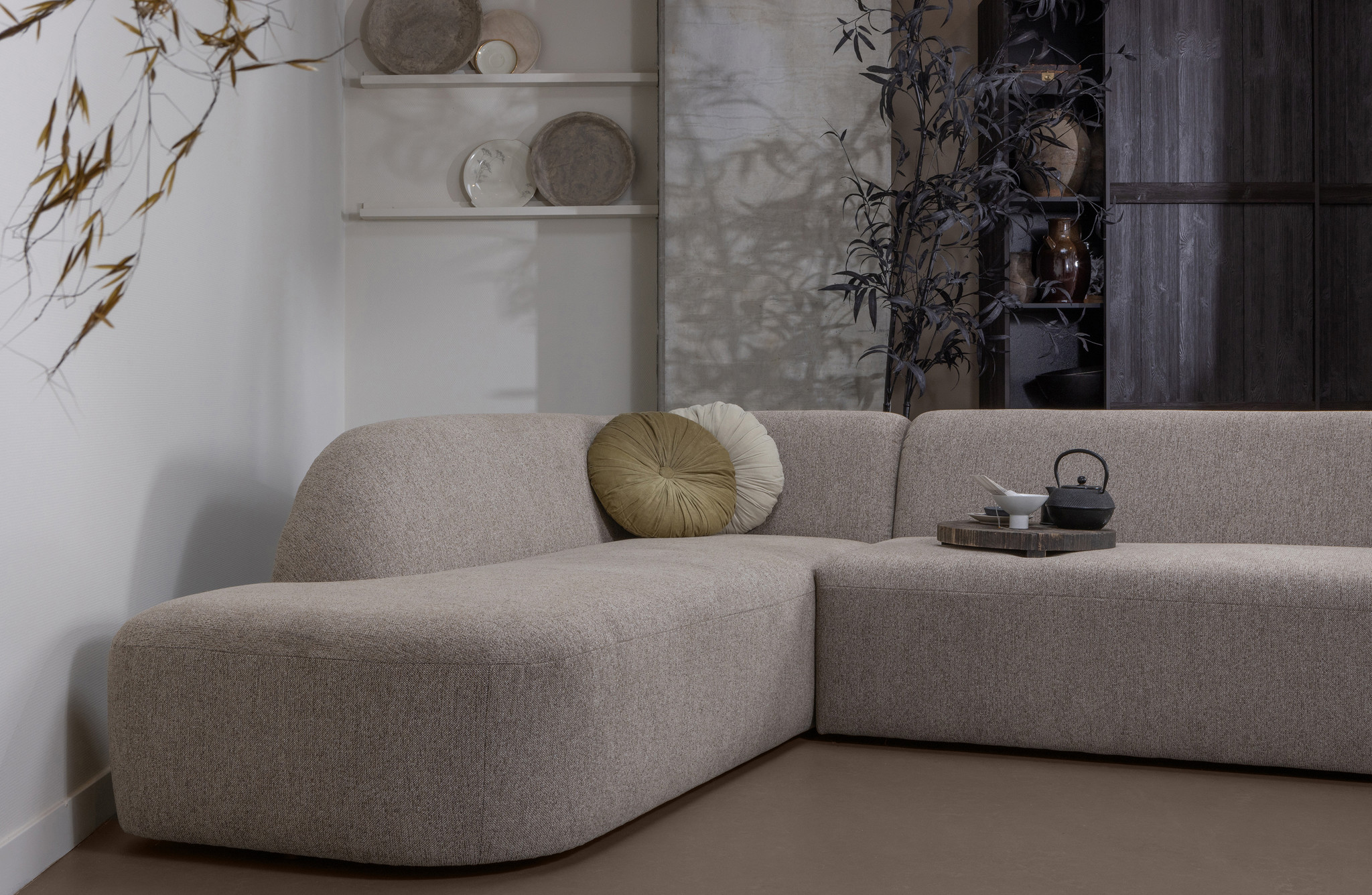 Sloping Hoekbank Links Naturel Melange