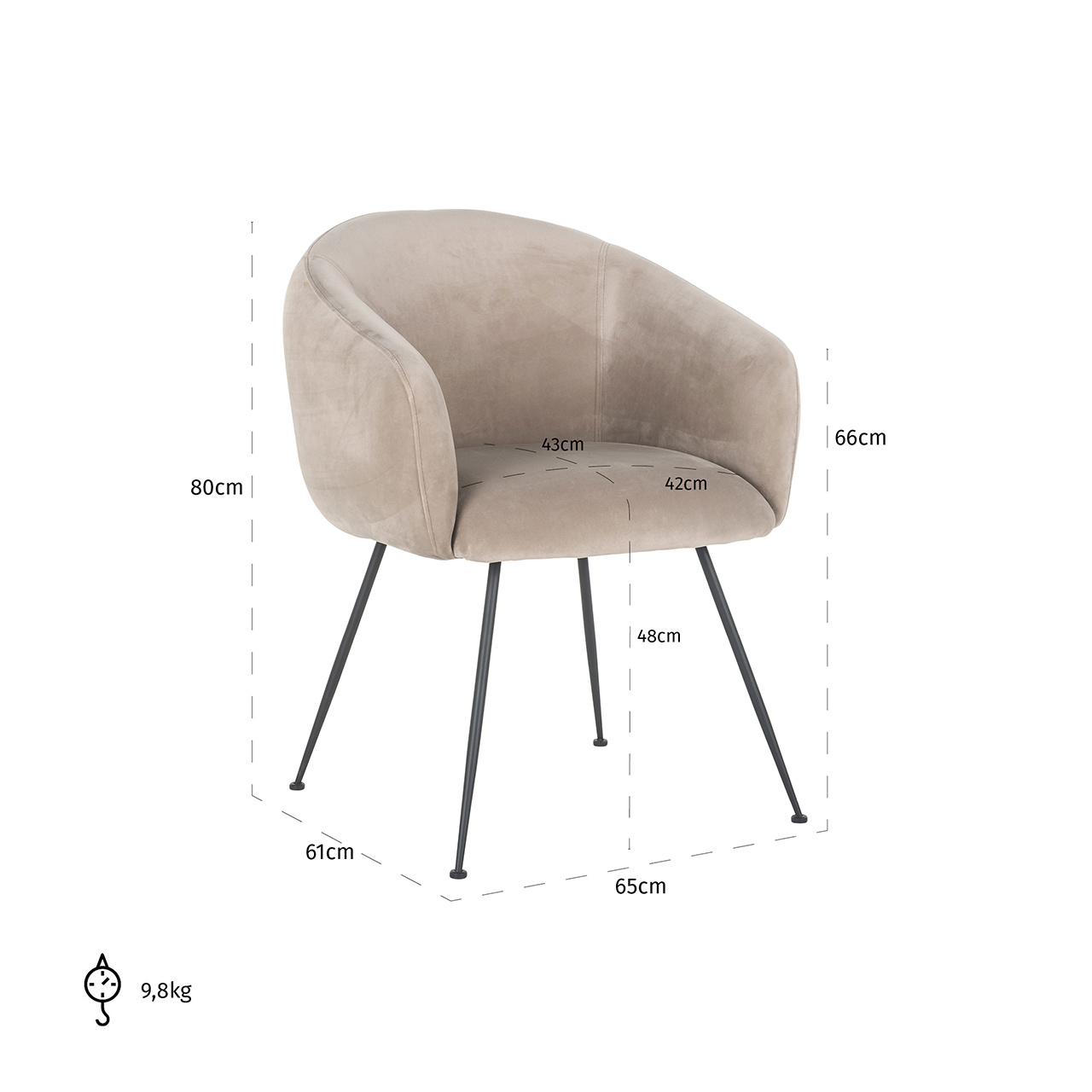 Chair Avani khaki velvet (Quartz Khaki 903)