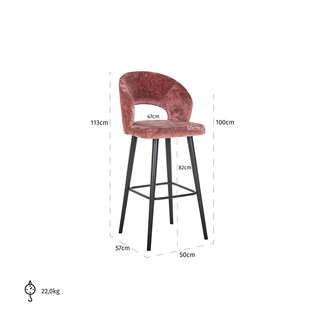 Barstoel Savoy rose chenille (Bergen 705 rose chenille)